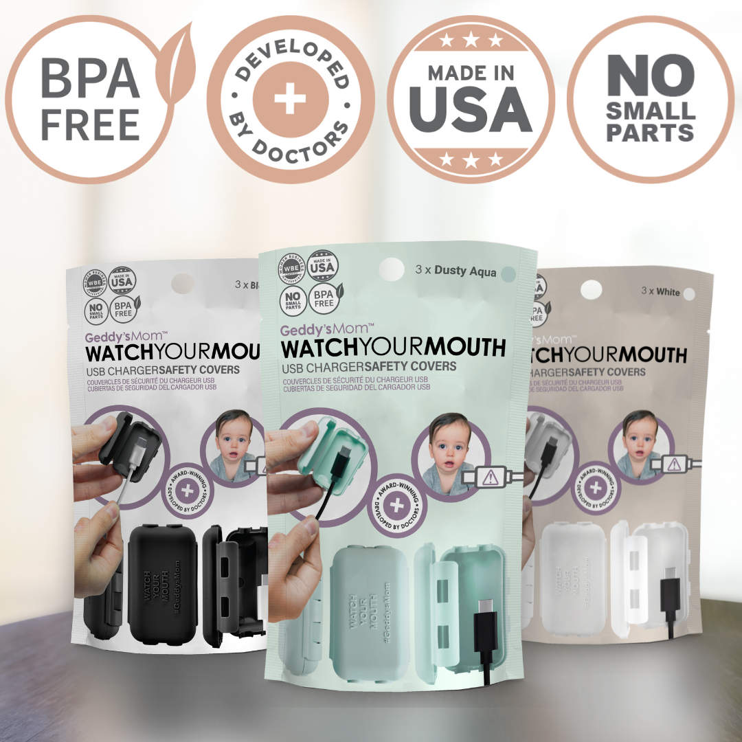 WATCH YOUR MOUTH - USB Charger Safety Cover (Dusty Aqua 3-PACK)