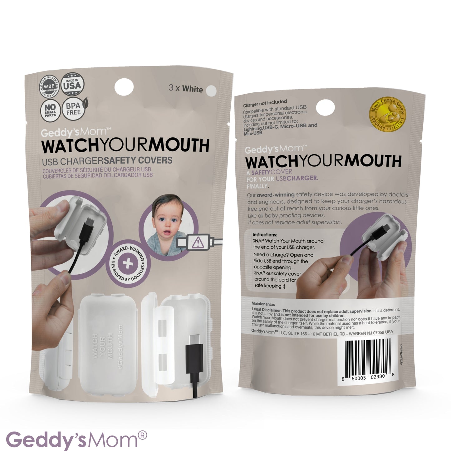 WATCH YOUR MOUTH - USB Charger Safety Cover (Dusty Aqua 3-PACK)