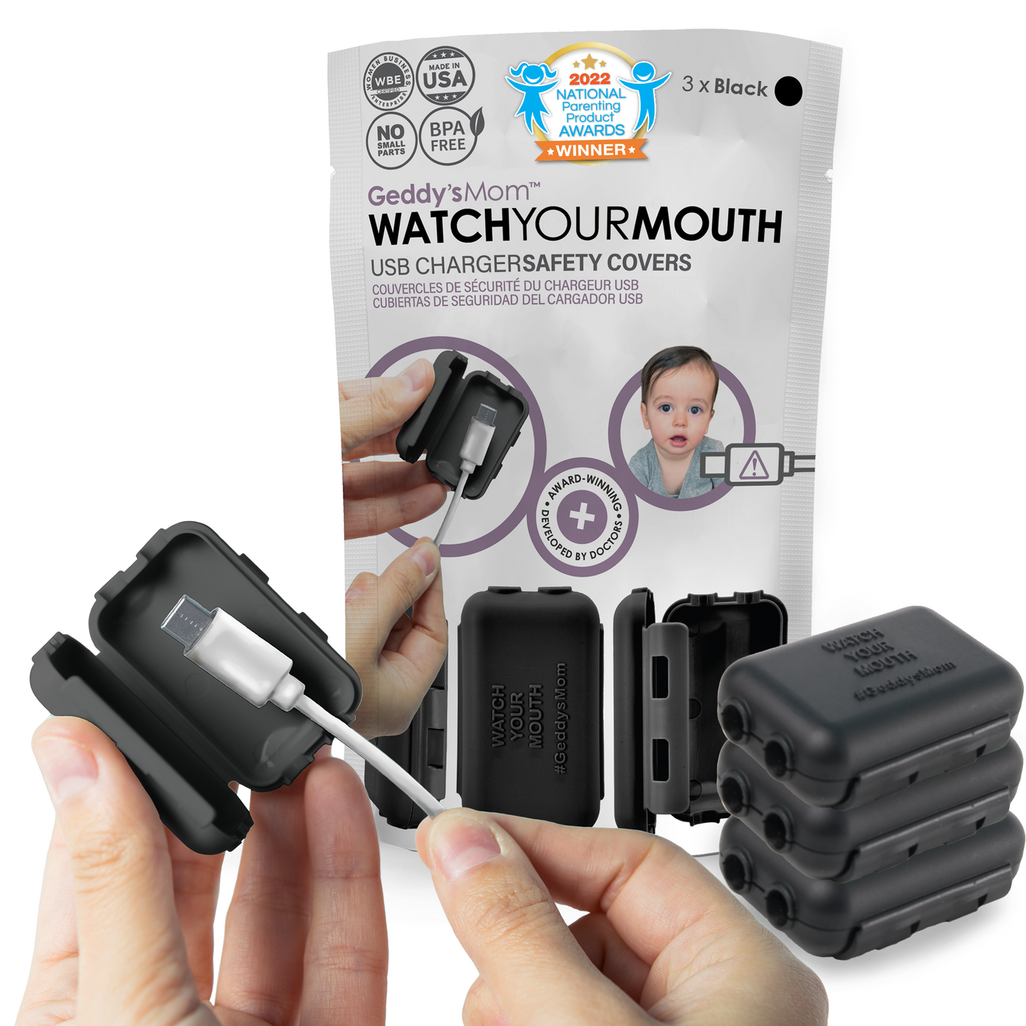 WATCH YOUR MOUTH - USB Charger Safety Cover (Dusty Aqua 3-PACK)