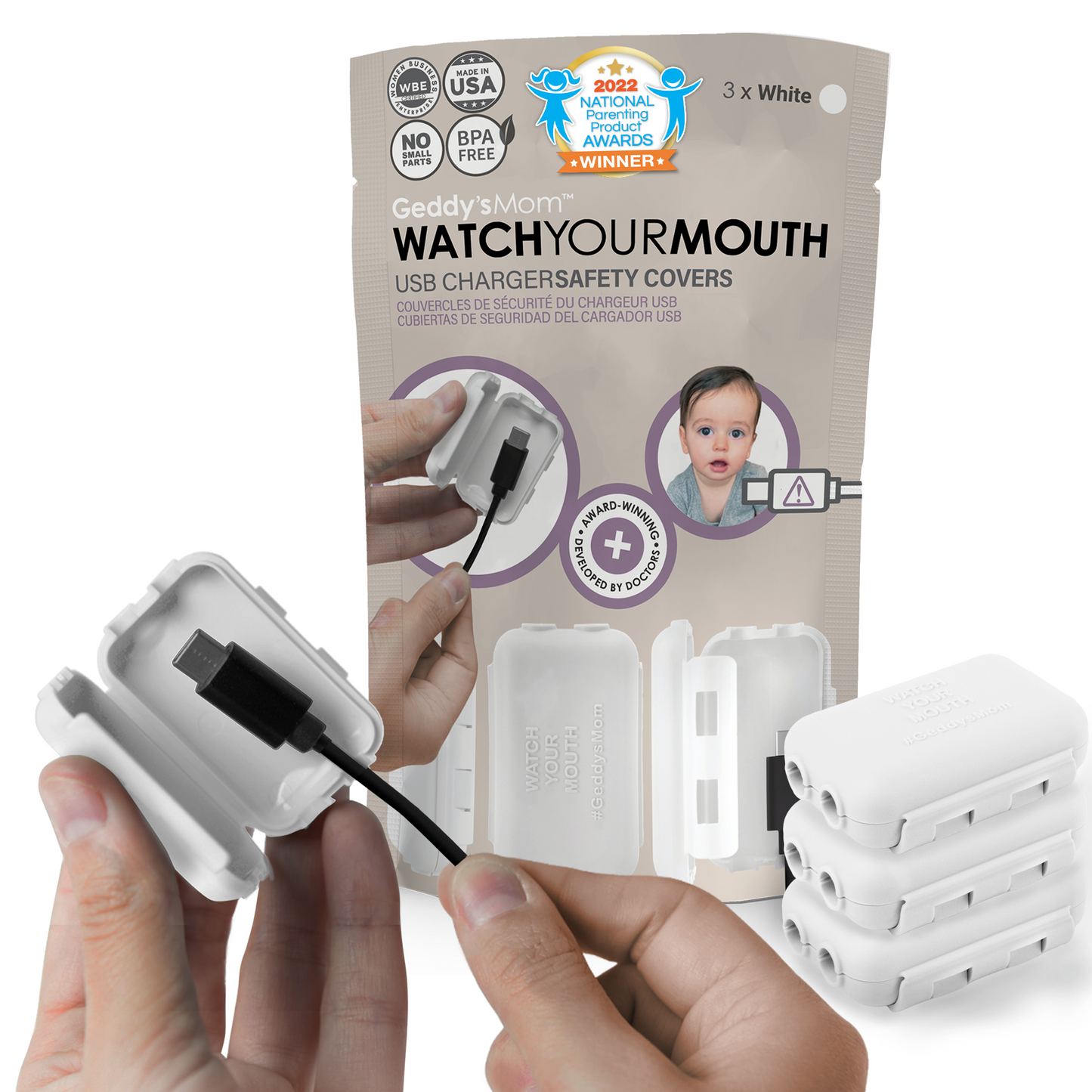 WATCH YOUR MOUTH - USB Charger Safety Cover (Dusty Aqua 3-PACK)