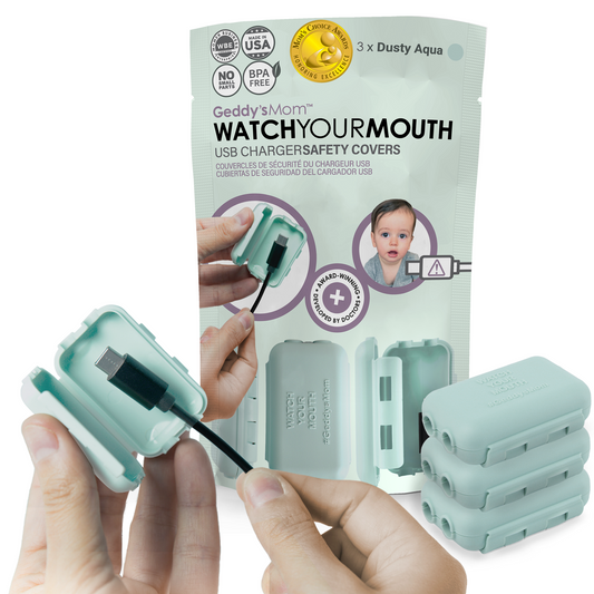 WATCH YOUR MOUTH - USB Charger Safety Cover (Dusty Aqua 3-PACK)