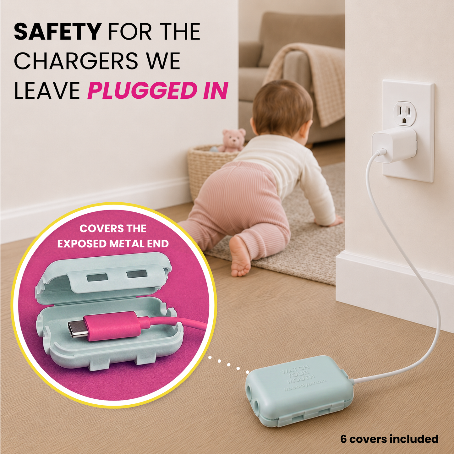 USB Charger Safety Cover (Dusty Aqua 6-PACK)