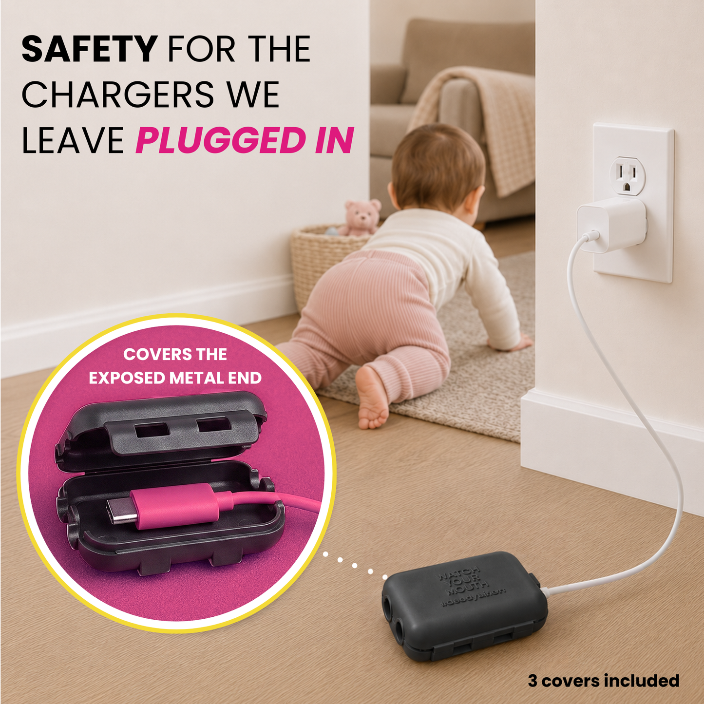 USB Charger Safety Cover (Black 3-PACK)