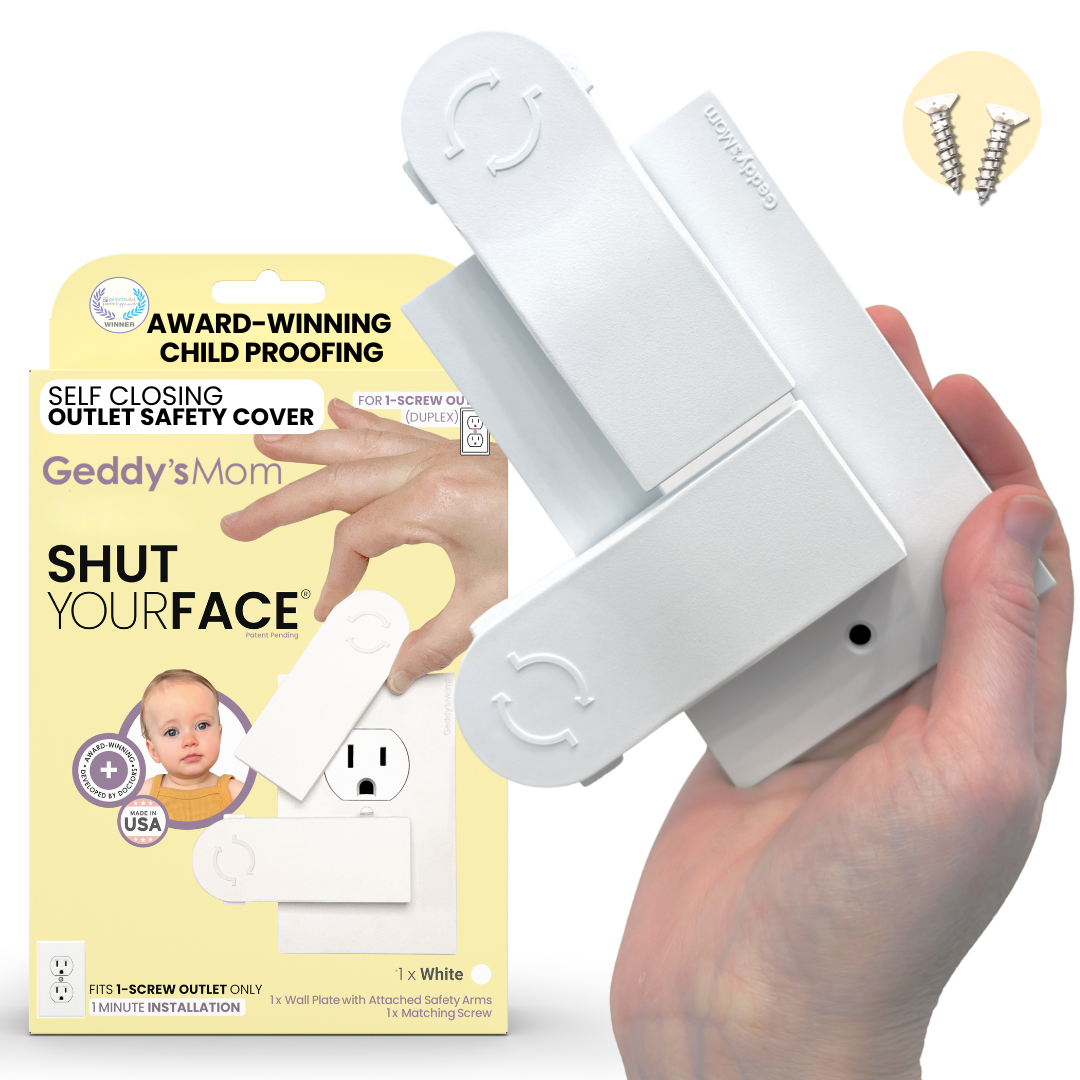 3-Pack Self-Closing Outlet Cover Plate Safety System - Fits Duplex (1-screw) Outlets - Shut Your Face