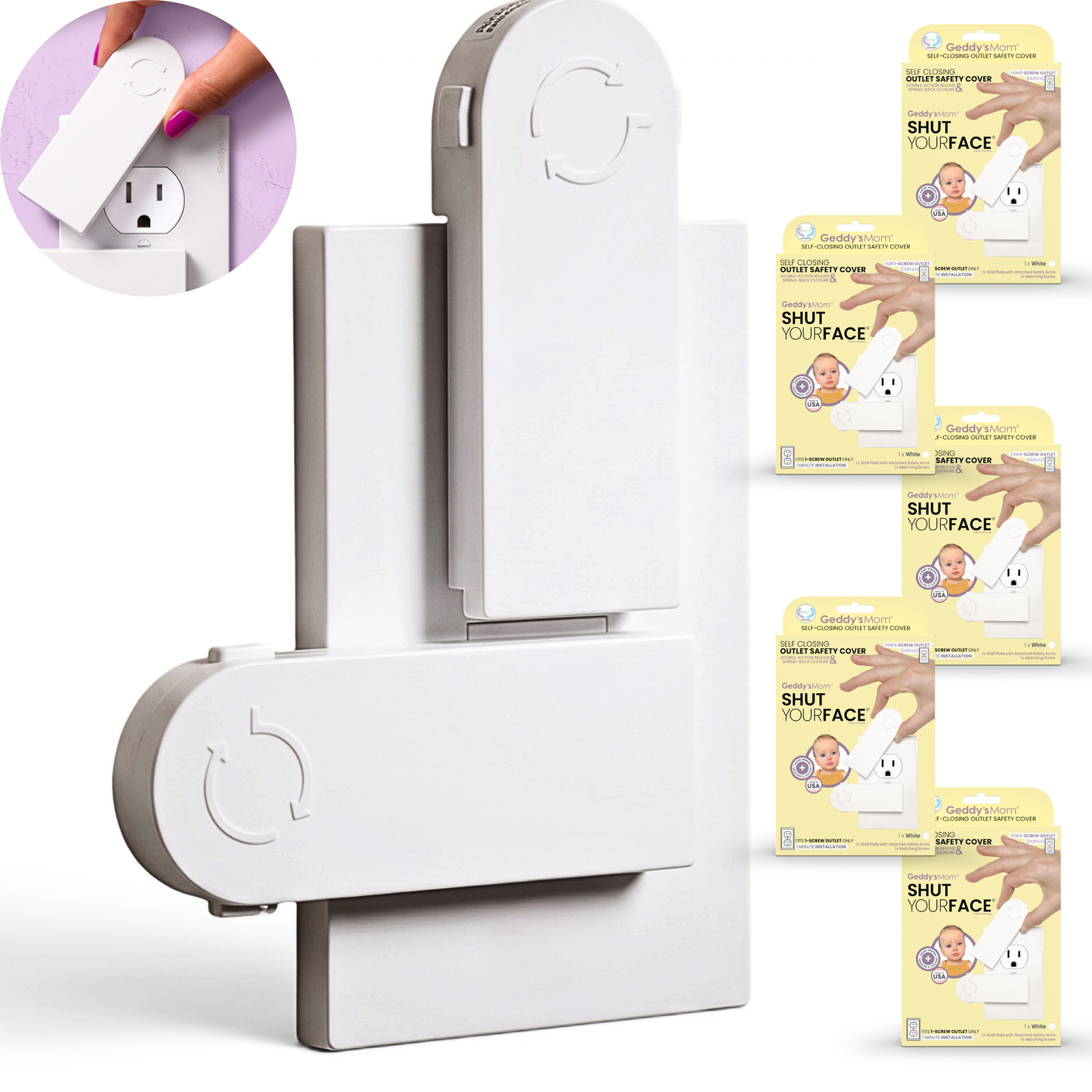 5-Pack Self-Closing Outlet Cover Safety System - Fits 1-Screw (Duplex) Outlets - Shut Your Face