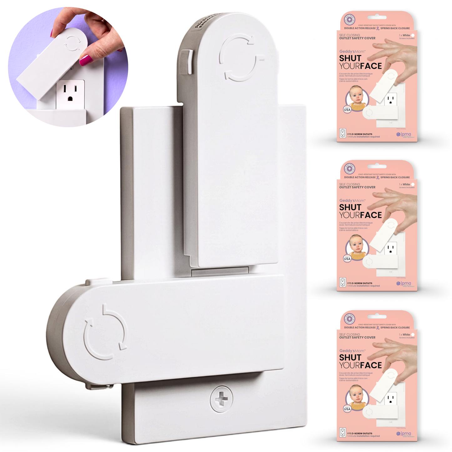 3-Pack Self-Closing Outlet Cover Plate Safety System - Fits Decora (2-screw) Outlets - Shut Your Face