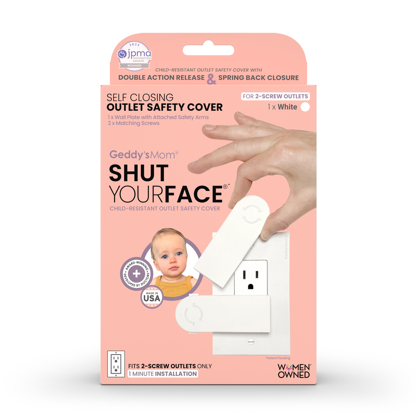 SHUT YOUR FACE - Self-Closing Outlet Cover (1-SCREW Duplex Outlets)