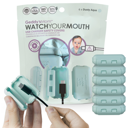 WATCH YOUR MOUTH - USB Charger Safety Cover (Dusty Aqua 6-PACK)