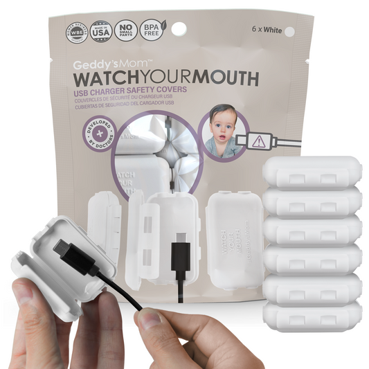 WATCH YOUR MOUTH - USB Charger Safety Cover (White 6-PACK)